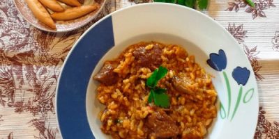 arroz con carrillera y setas