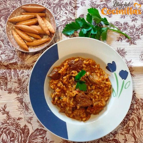 arroz con carrillera y setas