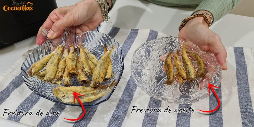 diferencia boquerones hechos en freidora de aire vs con aceite